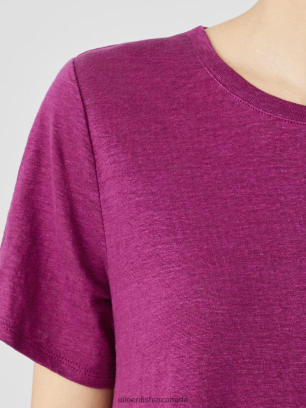 EILEEN FISHER Organic Linen Jersey Crew Neck Tee Easy Fit Basic Length Women RASPBERRY Clothing 024FN129