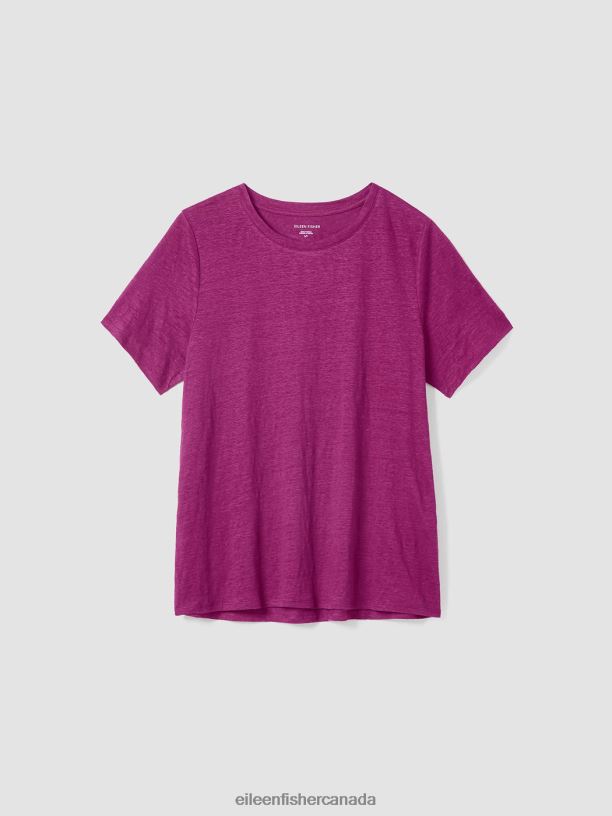 EILEEN FISHER Organic Linen Jersey Crew Neck Tee Easy Fit Basic Length Women RASPBERRY Clothing 024FN129