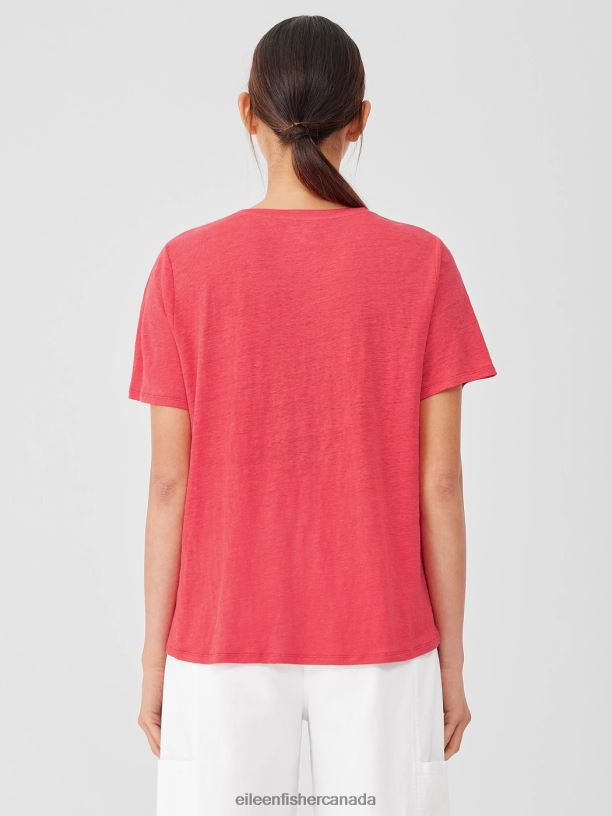 EILEEN FISHER Organic Linen Jersey Crew Neck Tee Easy Fit Basic Length Women WATERMELON Clothing 024FN128