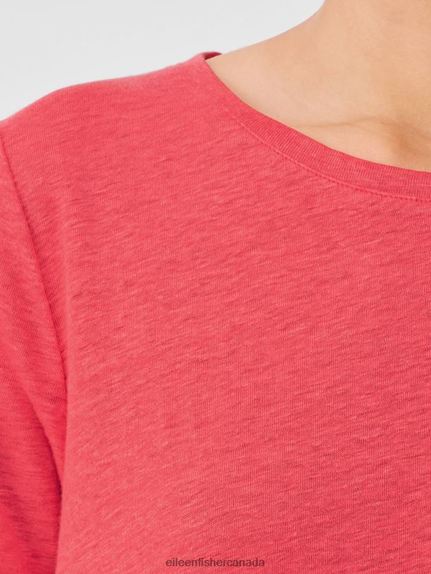 EILEEN FISHER Organic Linen Jersey Crew Neck Tee Easy Fit Basic Length Women WATERMELON Clothing 024FN128