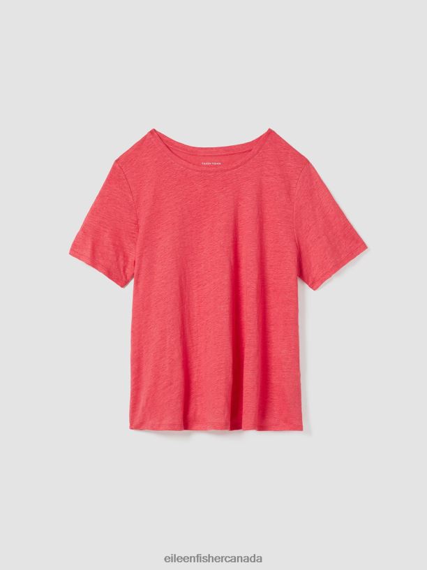 EILEEN FISHER Organic Linen Jersey Crew Neck Tee Easy Fit Basic Length Women WATERMELON Clothing 024FN128