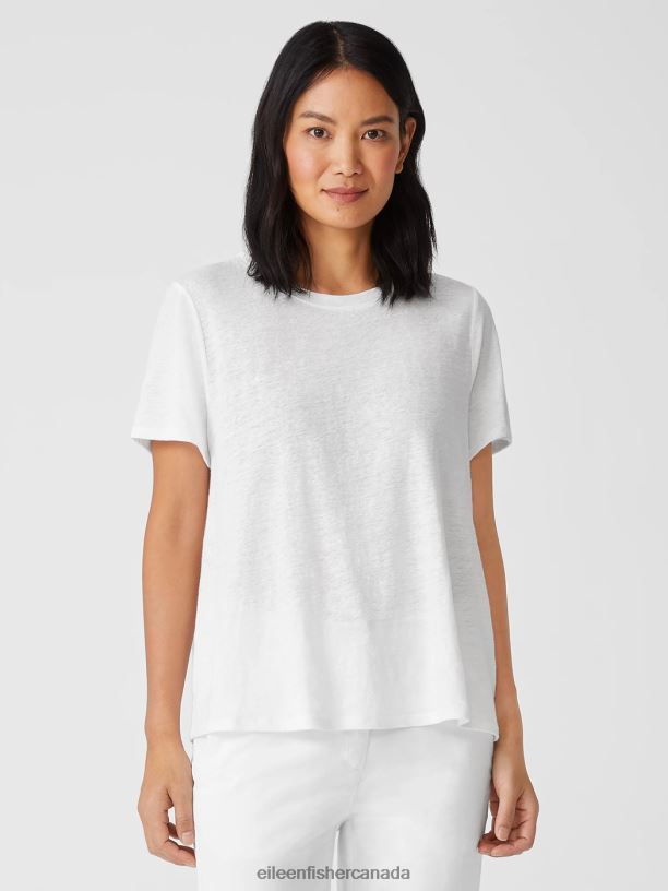 EILEEN FISHER Organic Linen Jersey Crew Neck Tee Easy Fit Basic Length Women WHITE Clothing 024FN305