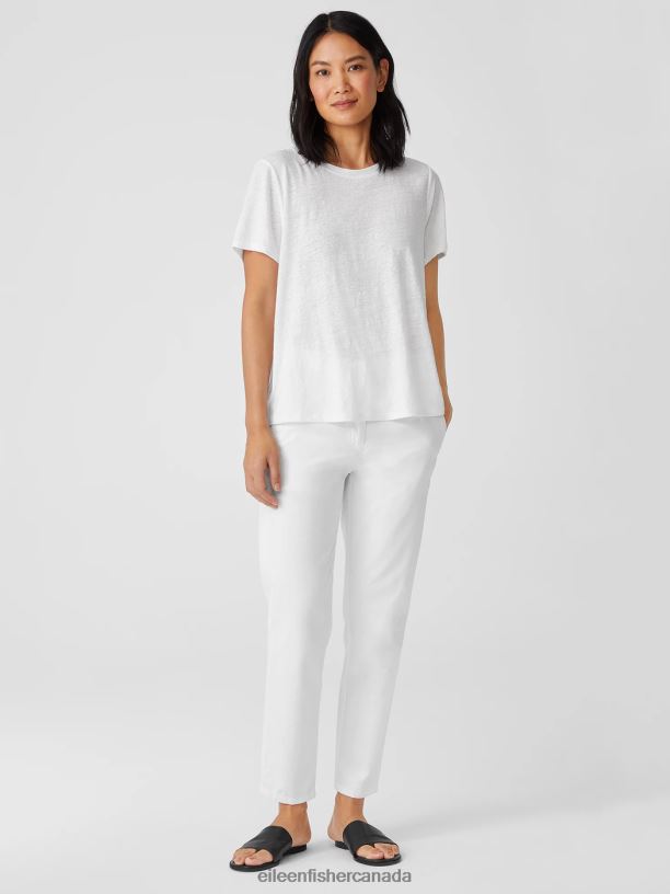 EILEEN FISHER Organic Linen Jersey Crew Neck Tee Easy Fit Basic Length Women WHITE Clothing 024FN305