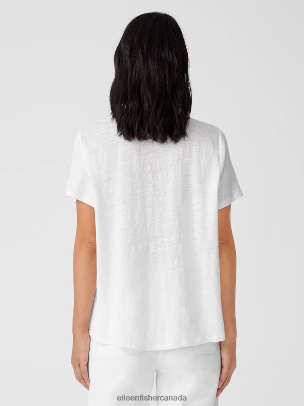 EILEEN FISHER Organic Linen Jersey Crew Neck Tee Easy Fit Basic Length Women WHITE Clothing 024FN305