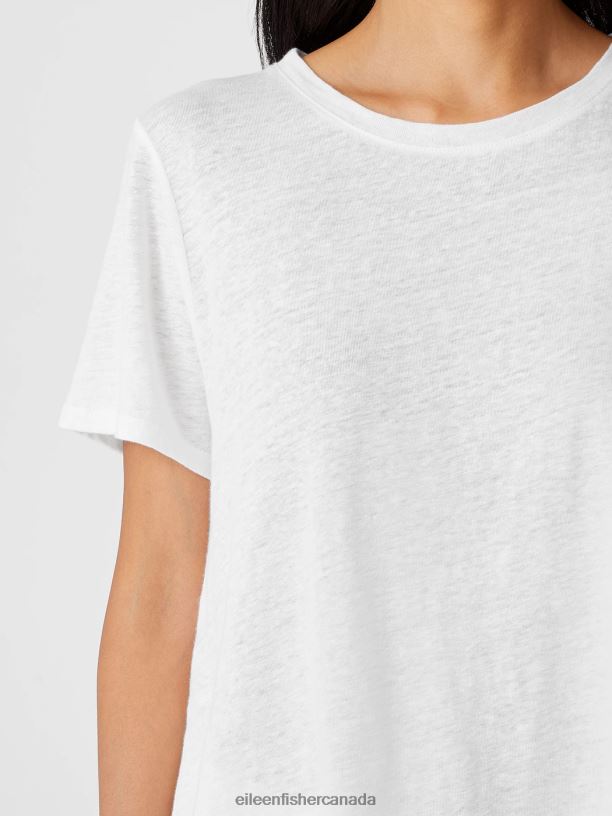 EILEEN FISHER Organic Linen Jersey Crew Neck Tee Easy Fit Basic Length Women WHITE Clothing 024FN305