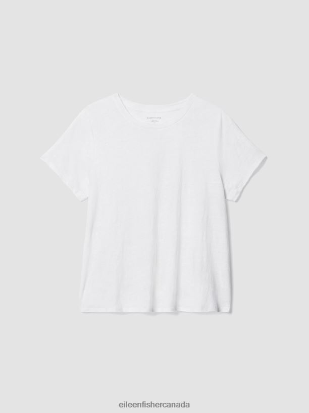 EILEEN FISHER Organic Linen Jersey Crew Neck Tee Easy Fit Basic Length Women WHITE Clothing 024FN305