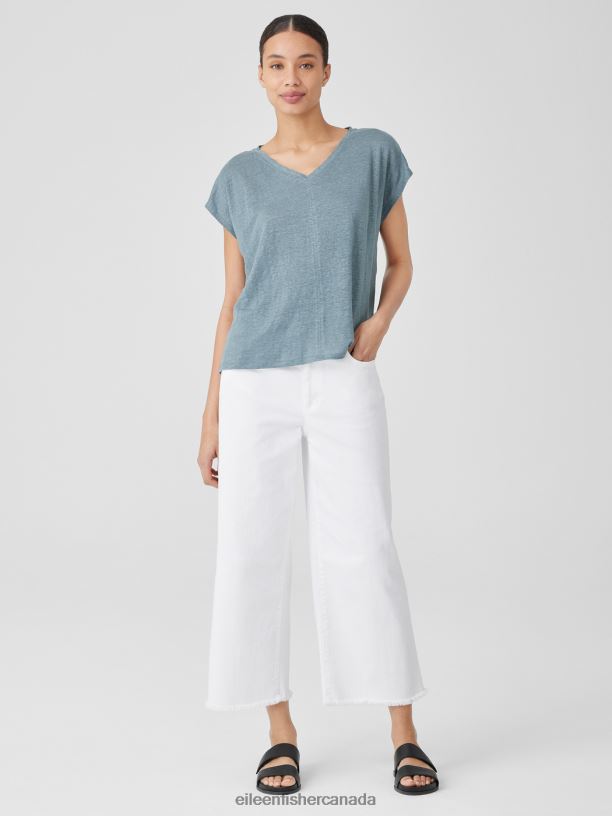 EILEEN FISHER Organic Linen Jersey V-Neck Tee Boxy Fit Basic Length Women BLACK Clothing 024FN117