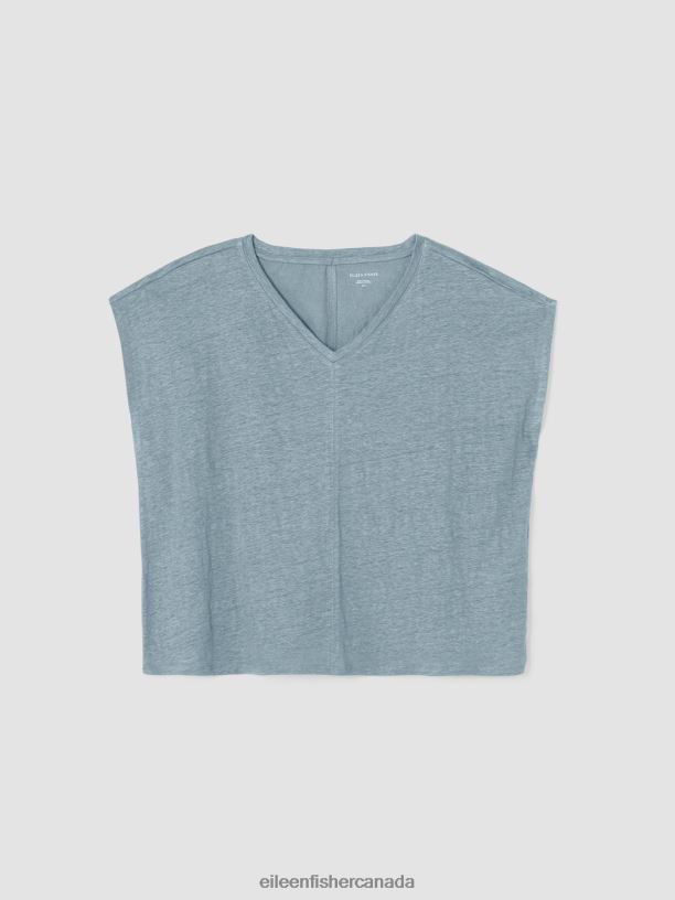 EILEEN FISHER Organic Linen Jersey V-Neck Tee Boxy Fit Basic Length Women BLACK Clothing 024FN117
