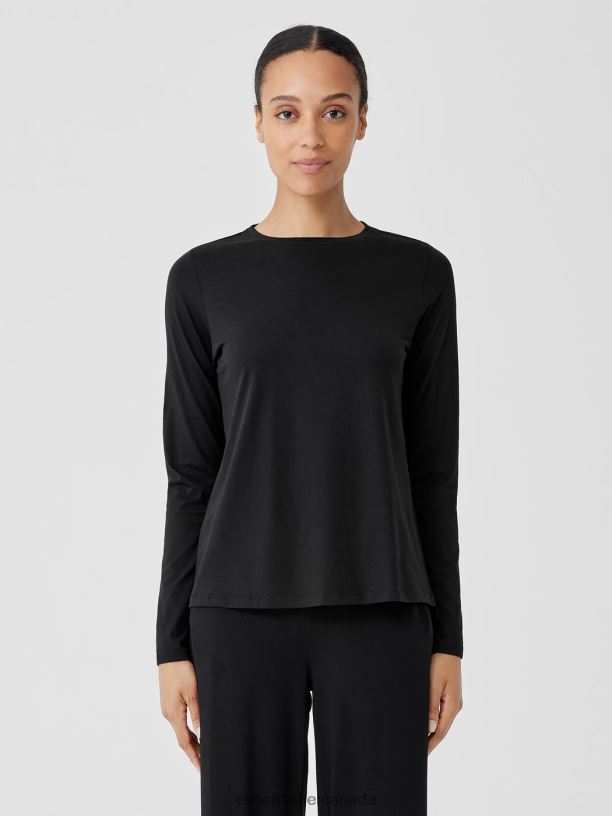 EILEEN FISHER Organic Pima Cotton Jersey Long-Sleeve Tee Easy Fit Basic Length Women BLACK Clothing 024FN144