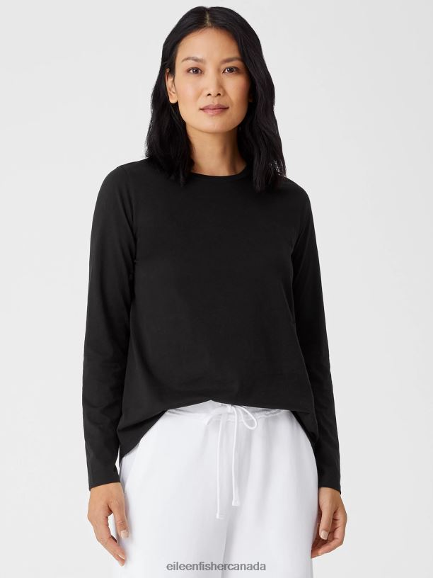 EILEEN FISHER Organic Pima Cotton Jersey Long-Sleeve Tee Easy Fit Basic Length Women BLACK Clothing 024FN329