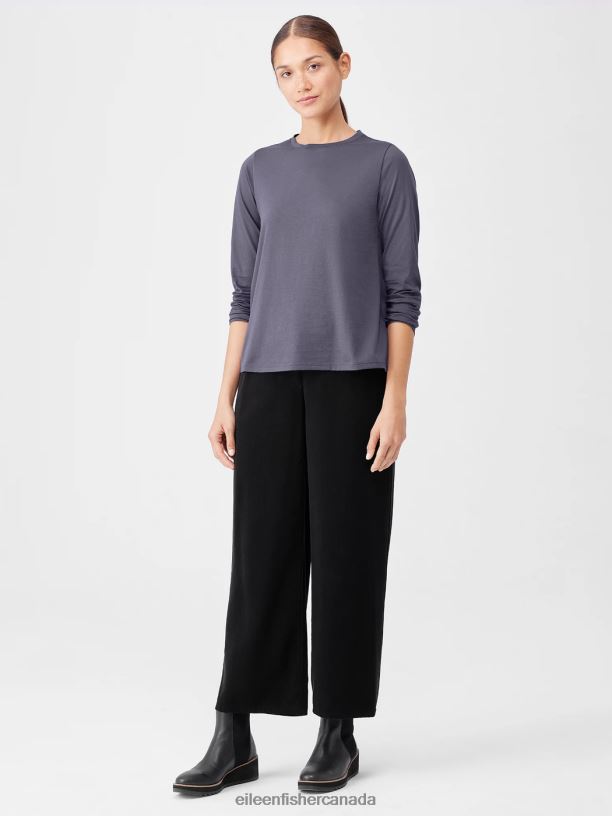 EILEEN FISHER Organic Pima Cotton Jersey Long-Sleeve Tee Easy Fit Basic Length Women TWILIGHT Clothing 024FN334
