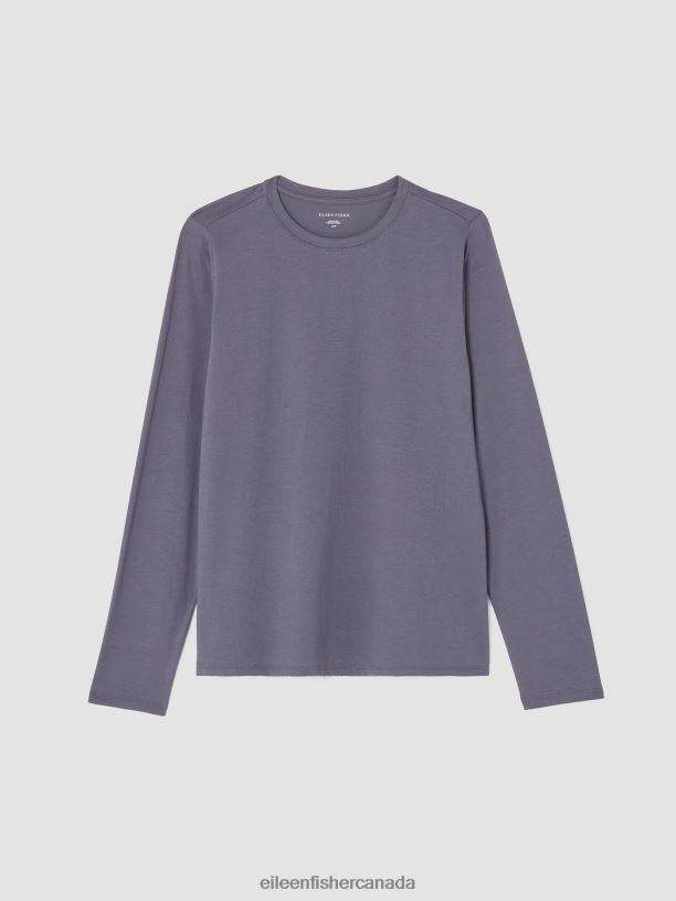 EILEEN FISHER Organic Pima Cotton Jersey Long-Sleeve Tee Easy Fit Basic Length Women TWILIGHT Clothing 024FN334