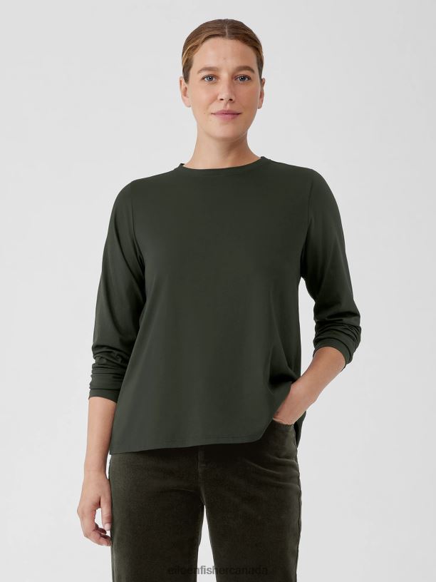 EILEEN FISHER Organic Pima Cotton Jersey Long-Sleeve Tee Easy Fit Basic Length Women WOODLAND Clothing 024FN331