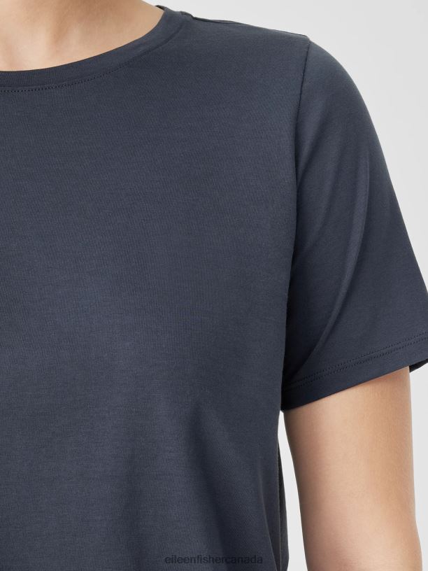 EILEEN FISHER Organic Pima Cotton Jersey Round Neck Tee Slim Fit Basic Length Women BLACK Clothing 024FN150