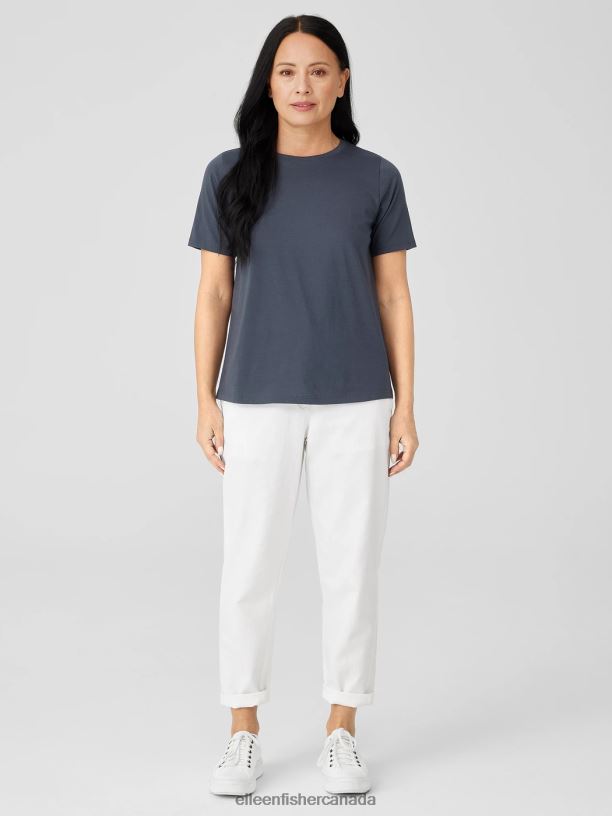 EILEEN FISHER Organic Pima Cotton Jersey Round Neck Tee Slim Fit Basic Length Women BLACK Clothing 024FN150
