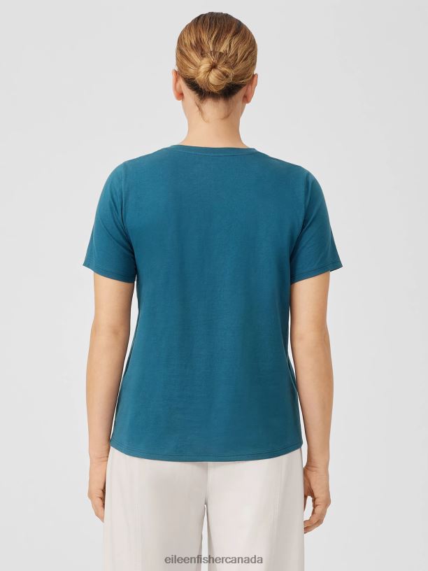 EILEEN FISHER Organic Pima Cotton Jersey Round Neck Tee Slim Fit Basic Length Women PACIFICA Clothing 024FN154