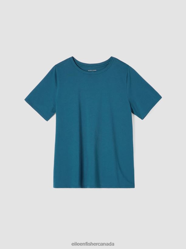 EILEEN FISHER Organic Pima Cotton Jersey Round Neck Tee Slim Fit Basic Length Women PACIFICA Clothing 024FN154