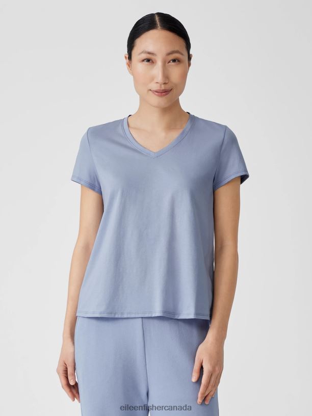 EILEEN FISHER Organic Pima Cotton Jersey V-Neck Tee Easy Fit Basic Length Women DELPHINE Clothing 024FN325
