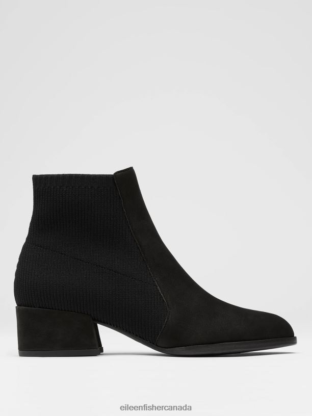 EILEEN FISHER Aesop Tumbled Nubuck and Recycled Stretch Knit Bootie Women BLACK Shoes 024FN1086