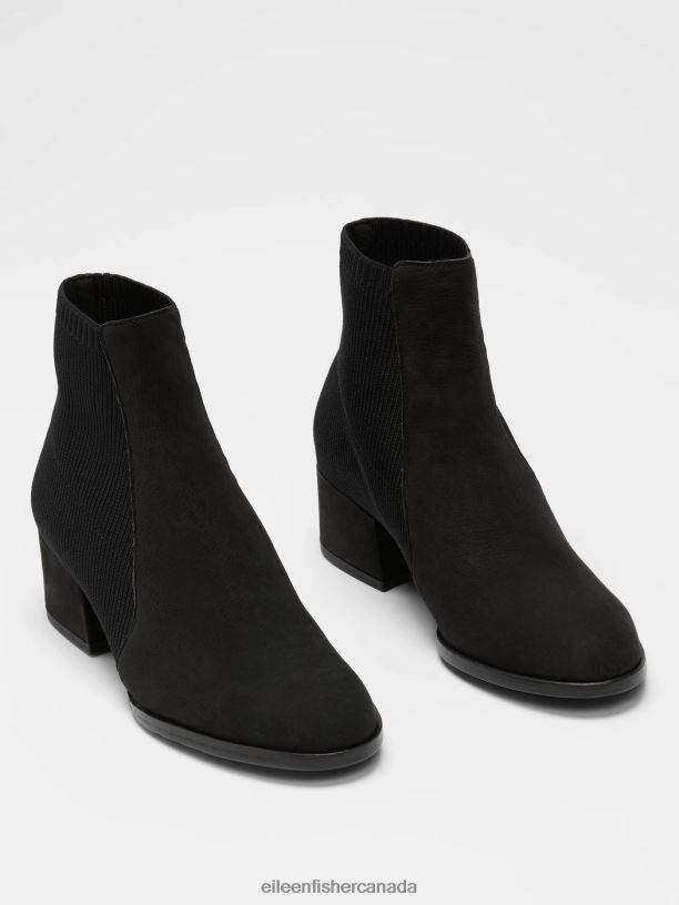EILEEN FISHER Aesop Tumbled Nubuck and Recycled Stretch Knit Bootie Women BLACK Shoes 024FN1086