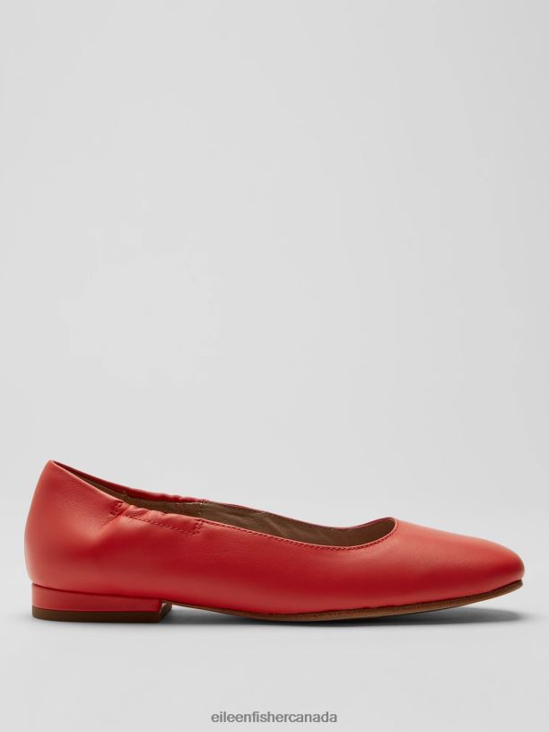 EILEEN FISHER Selle Nappa Leather Ballet Flat Women RED POPPY Shoes 024FN1075