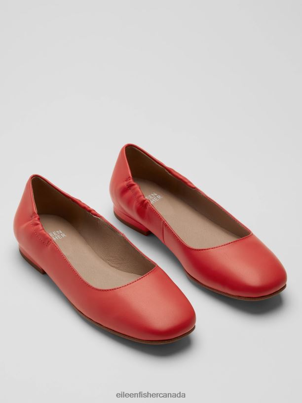 EILEEN FISHER Selle Nappa Leather Ballet Flat Women RED POPPY Shoes 024FN1075