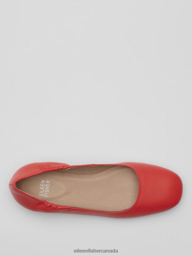 EILEEN FISHER Selle Nappa Leather Ballet Flat Women RED POPPY Shoes 024FN1075