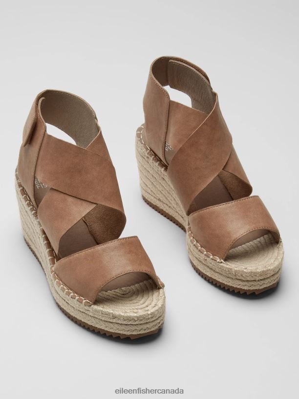 EILEEN FISHER Willow Tumbled Leather Wedge Espadrille Women HONEY Shoes 024FN1055