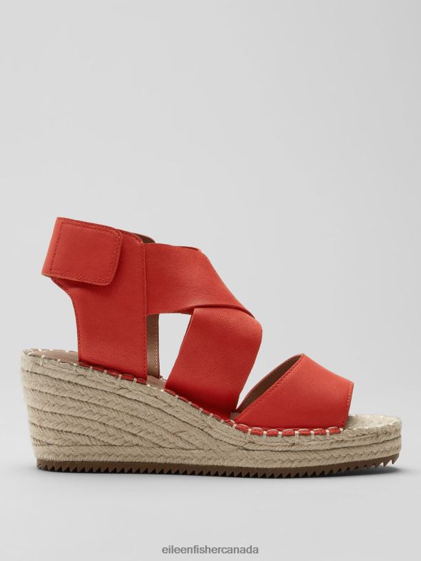 EILEEN FISHER Willow Tumbled Leather Wedge Espadrille Women RED POPPY Shoes 024FN1054