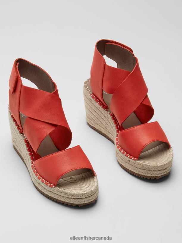 EILEEN FISHER Willow Tumbled Leather Wedge Espadrille Women RED POPPY Shoes 024FN1054