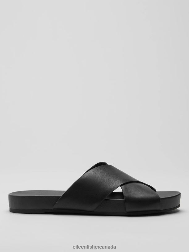 EILEEN FISHER Bond Crossover Leather Sandal Women BLACK Shoes 024FN1043
