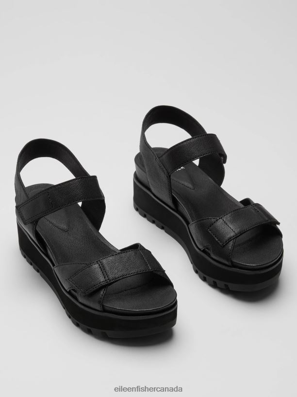 EILEEN FISHER Calo Tumbled Nubuck Wedge Sandal Women BLACK Shoes 024FN1050