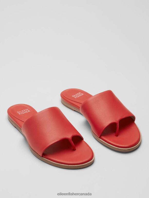 EILEEN FISHER Edge Leather Slide Sandal Women RED POPPY Shoes 024FN1038