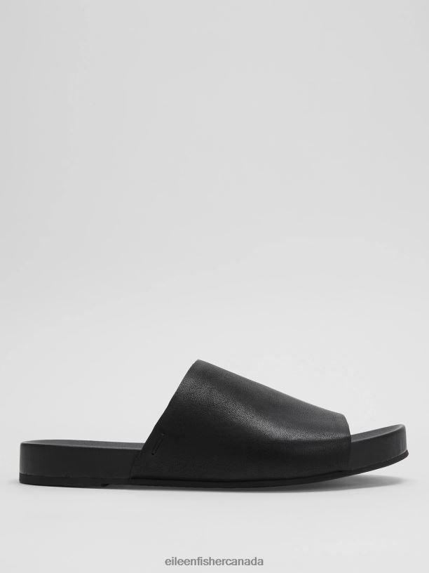EILEEN FISHER Mask Tumbled Leather Slide Sandal Women BLACK Shoes 024FN1039