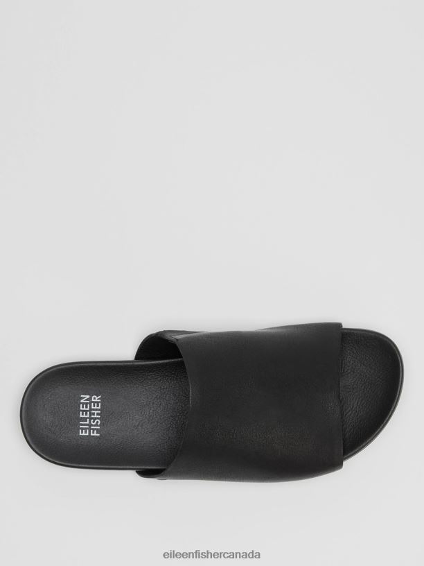 EILEEN FISHER Mask Tumbled Leather Slide Sandal Women BLACK Shoes 024FN1039