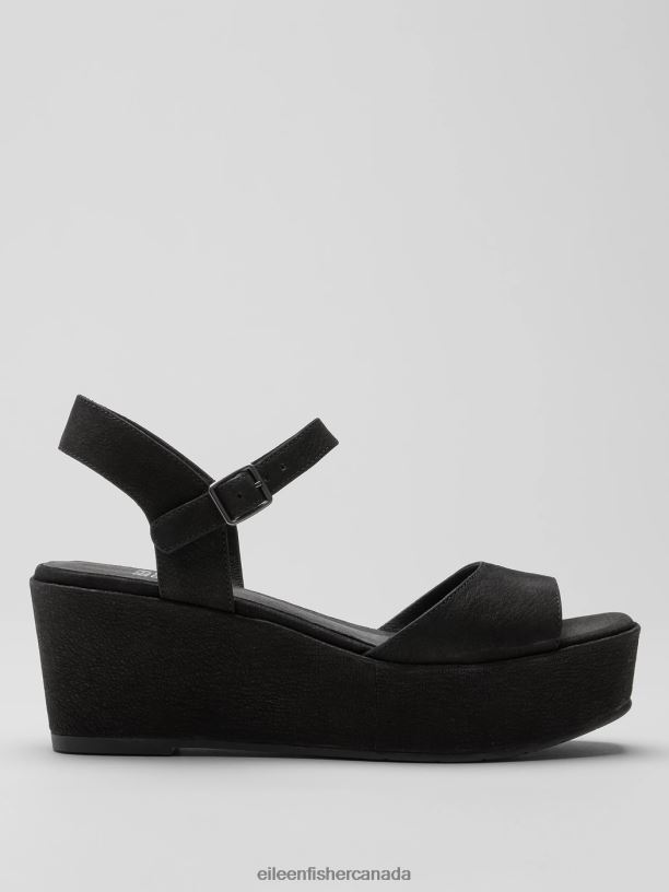 EILEEN FISHER Mime Tumbled Nubuck Platform Sandal Women BLACK Shoes 024FN1048