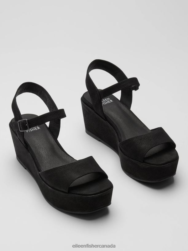 EILEEN FISHER Mime Tumbled Nubuck Platform Sandal Women BLACK Shoes 024FN1048