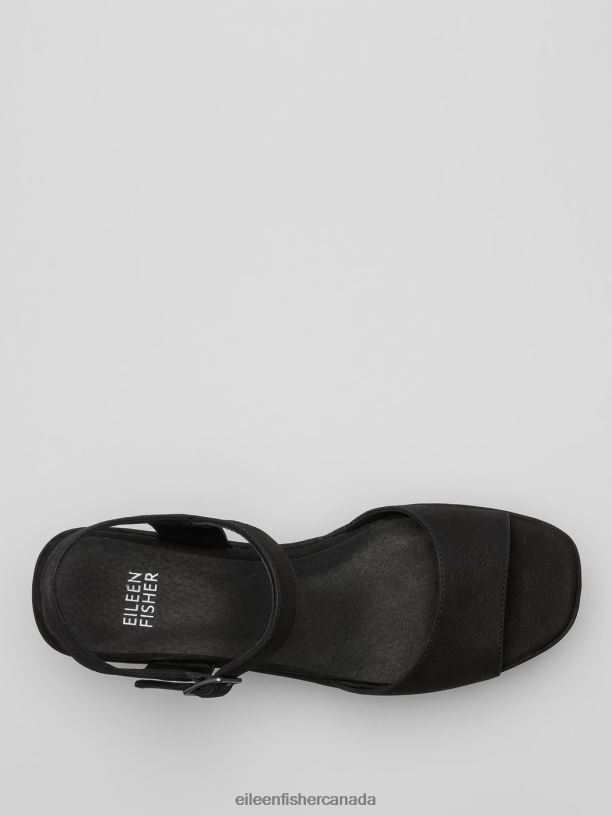 EILEEN FISHER Mime Tumbled Nubuck Platform Sandal Women BLACK Shoes 024FN1048