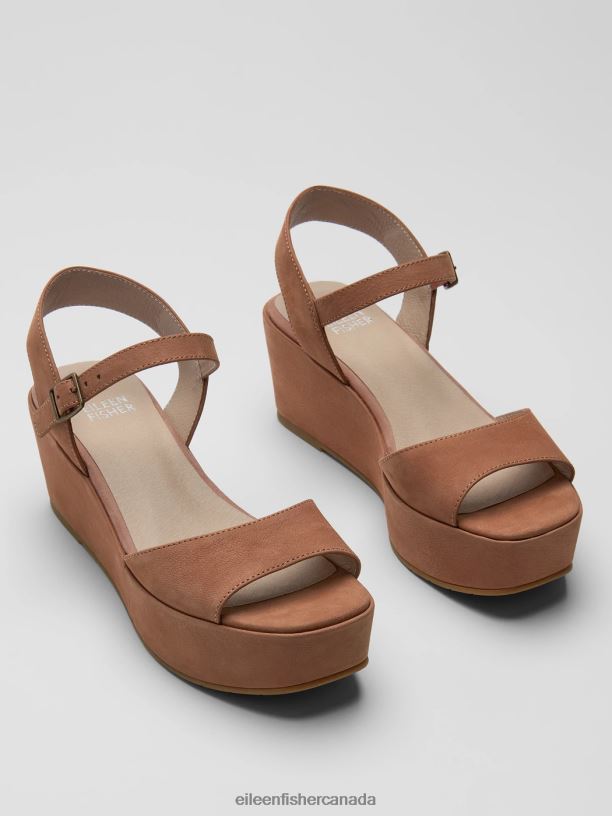 EILEEN FISHER Mime Tumbled Nubuck Platform Sandal Women COGNAC Shoes 024FN1049