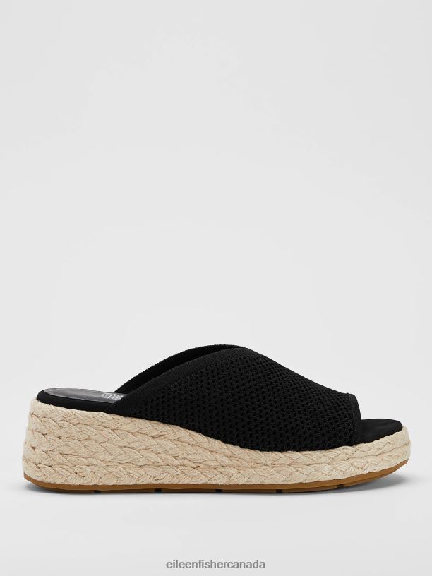 EILEEN FISHER Tali Recycled Stretch Knit Espadrille Wedge Sandal Women BLACK Shoes 024FN1056